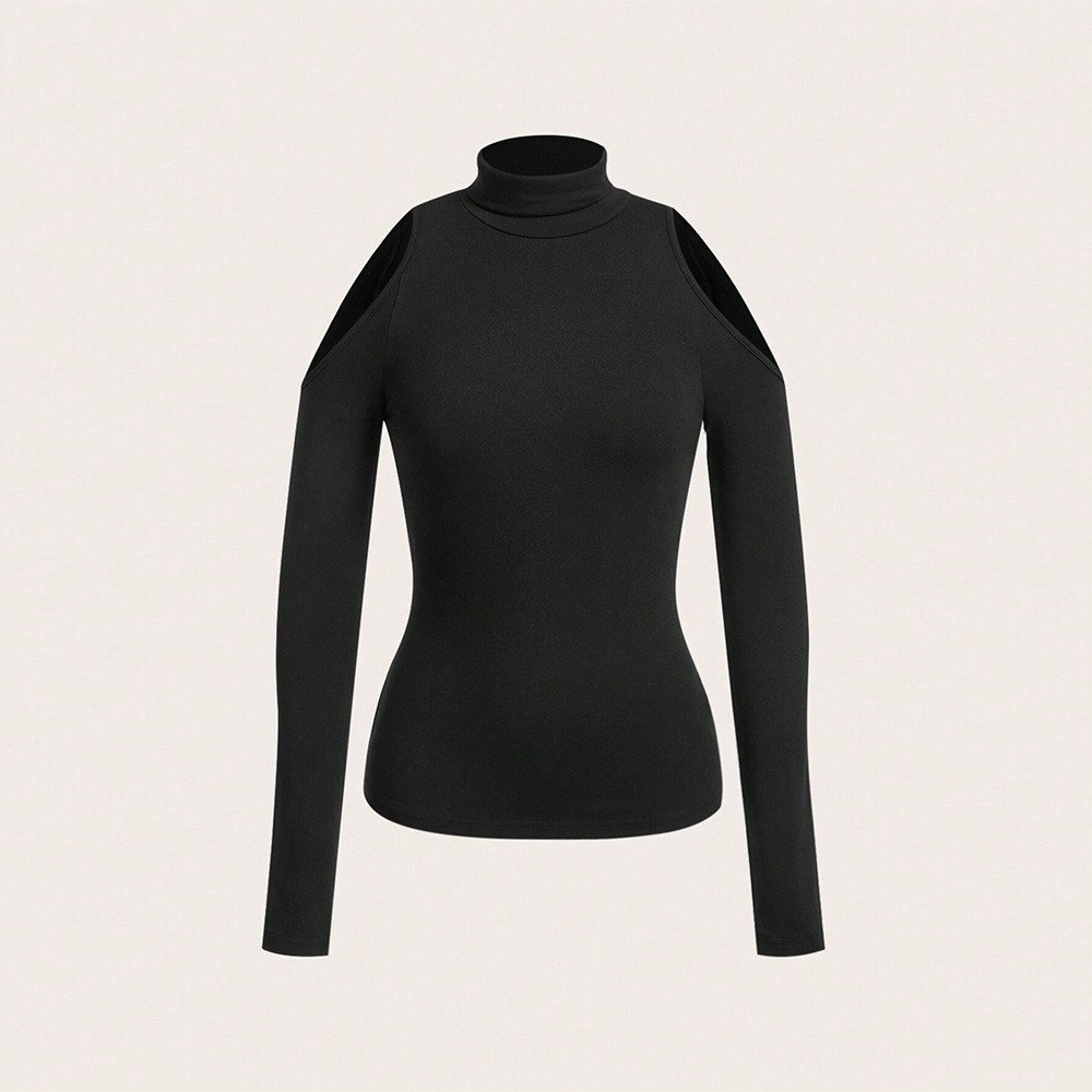 女性用エレガントオフショルダーフィットタートルネック無地しわ - Blouse Off Shoulder のレビューと価格