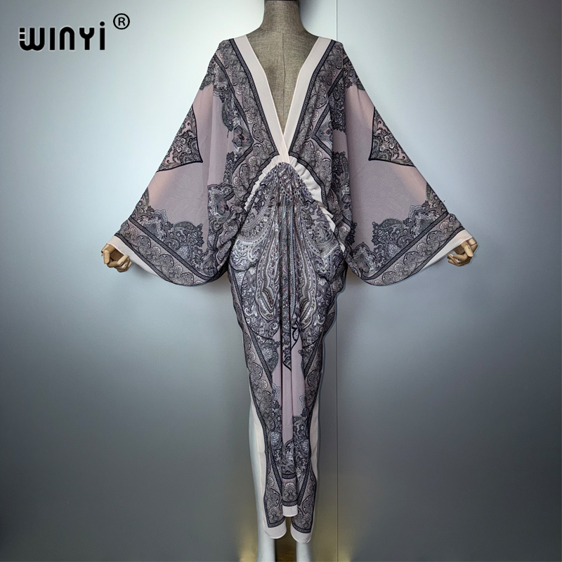 WINYI Vネックセクシードレスアラビア伝統柄女性用ホリデ - Cover Up Kaftan のレビューと価格