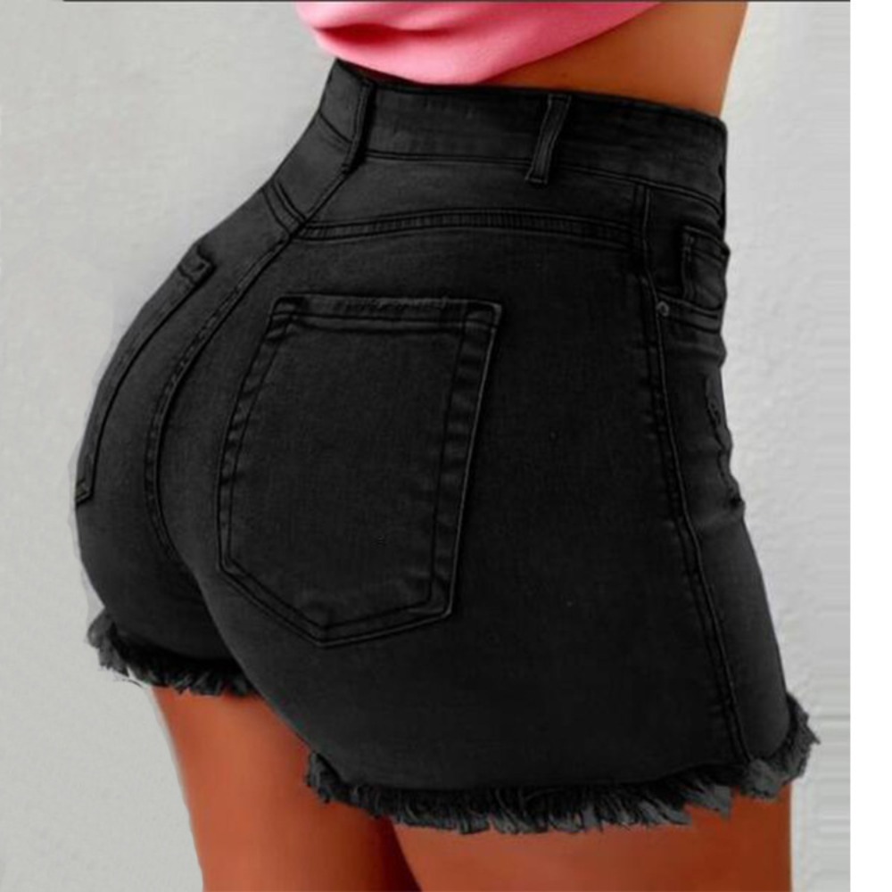 レディース ハイウエスト デニム ショートパンツ - ダメー - Shorts Denim Frayed のレビューと価格