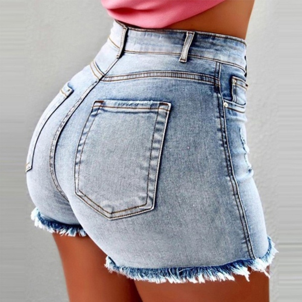 レディース ハイウエスト デニム ショートパンツ - ダメー - Shorts Denim Frayed のレビューと価格
