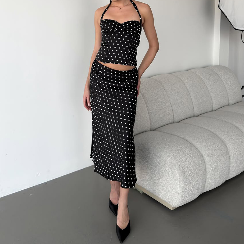 ツーピースセット ポルカドットスカート セットアップ レディ - Crop Top Crochet のレビューと価格