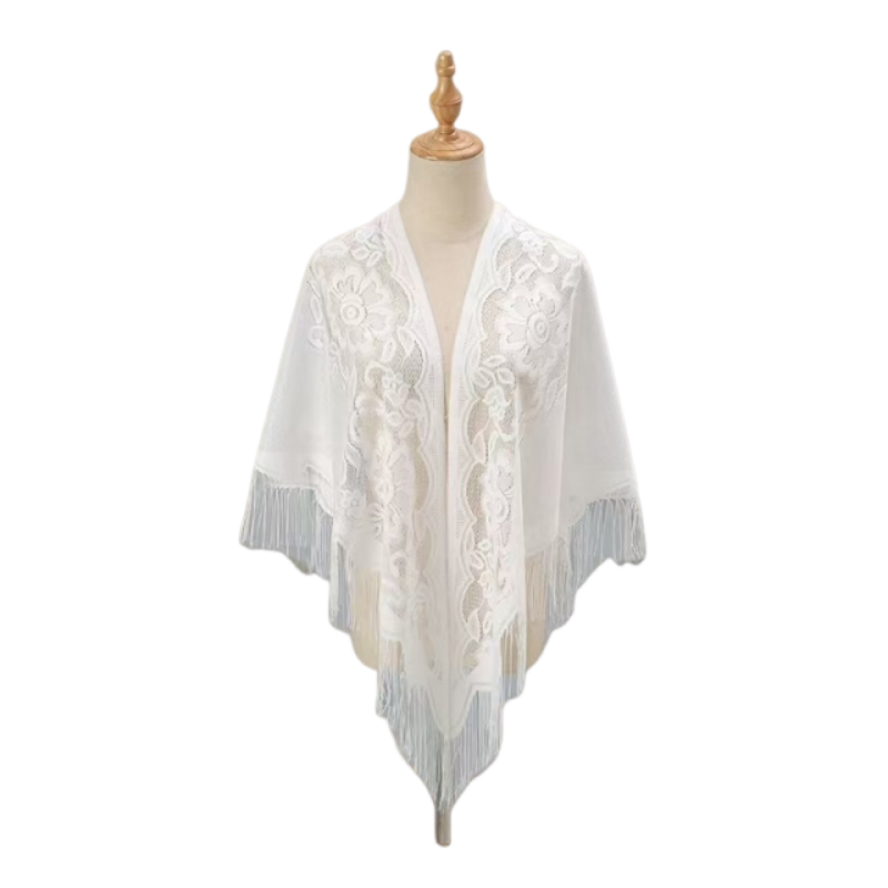 花柄レースショールラップ女性刺繍スカーフフリンジ付き薄手の着 - Kimono Sheer Floral のレビューと価格