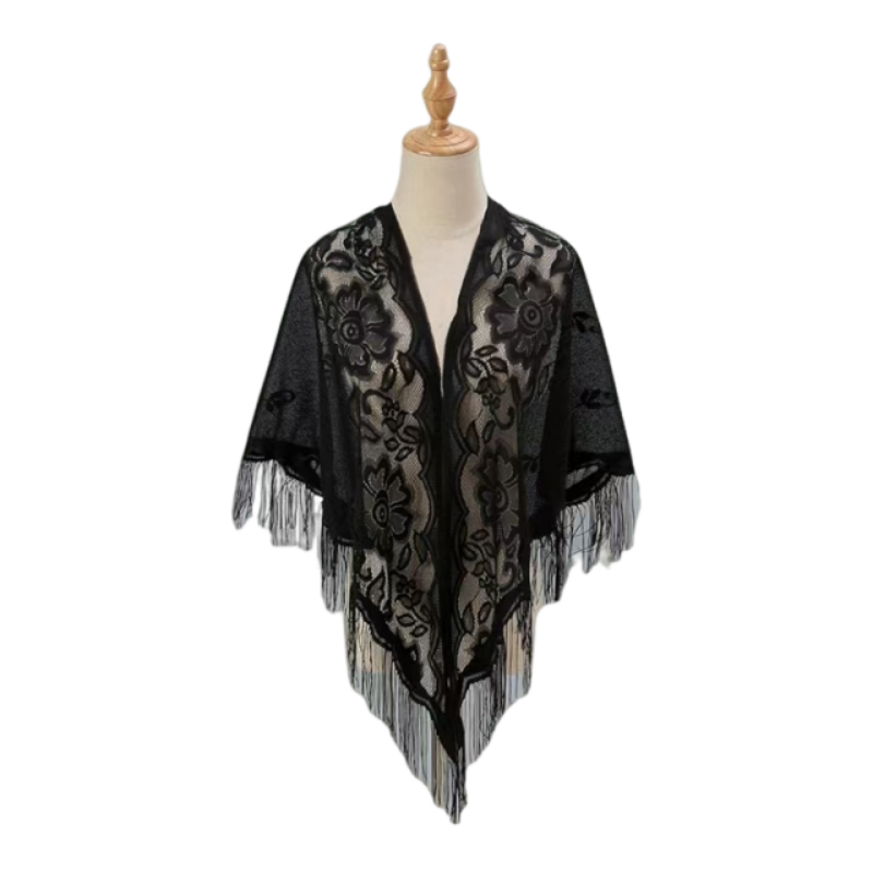 花柄レースショールラップ女性刺繍スカーフフリンジ付き薄手の着 - Kimono Sheer Floral のレビューと価格