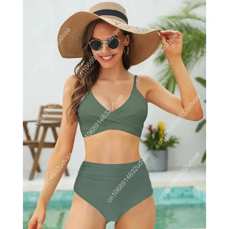 女性用ハイウエストビキニセット プッシュアップツイストフロン - Swimsuit Bikini Ruched のレビューと価格