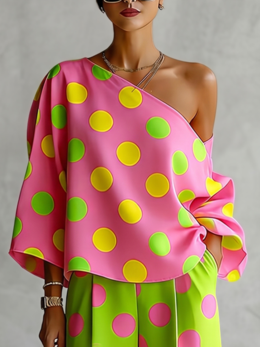 Missuoo レディース 水玉模様 2ピースセット ピンク - Blouse Off Shoulder のレビューと価格