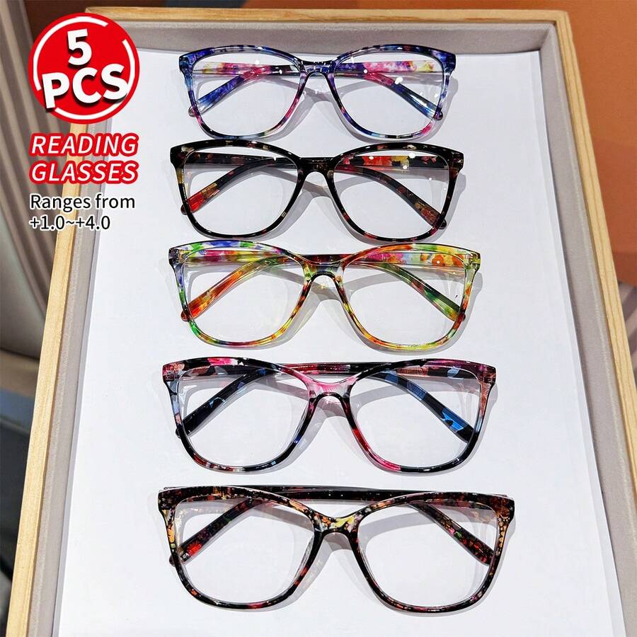 5 ペアの女性用ファッション老眼鏡マルチカラーキャットアイ  - Sunglasses Cat Eye のレビューと価格