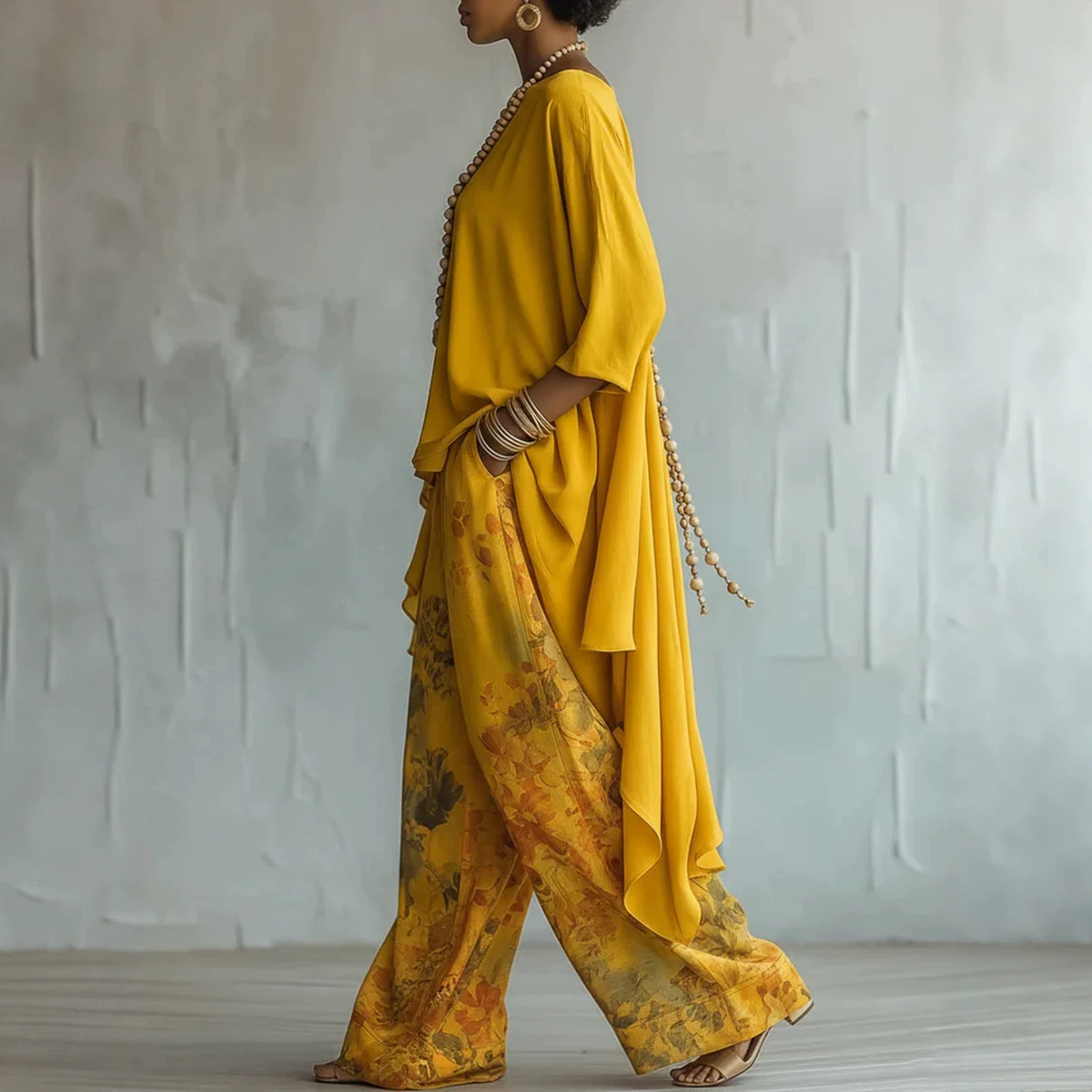 レディース2ピースリネン衣装セット、ゆったりとしたアシンメト - Linen Pant Wide のレビューと価格