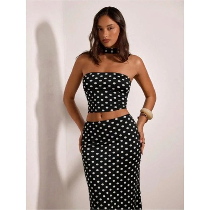 女性のレトロ Y2K 水玉模様のハイウエスト クロップトップ - Crop Top Crochet のレビューと価格