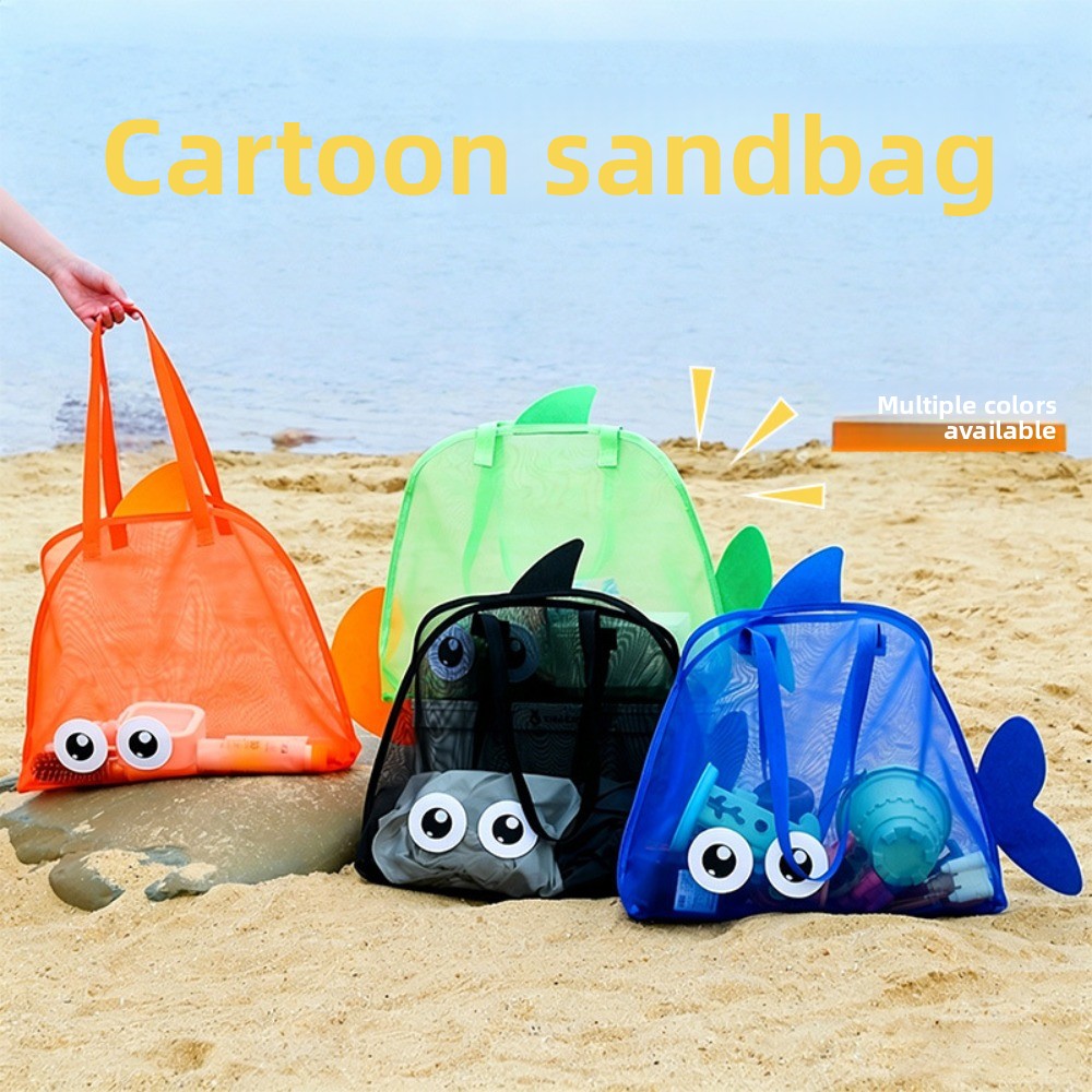キッズメッシュビーチバッグ カラフルな漫画のサメ 動物 砂が - Tote Bag Beach のレビューと価格