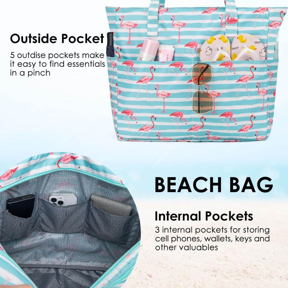 女性用ビーチバッグ 防水防砂 レディーストートバッグ、ジッパ - Tote Bag Beach のレビューと価格