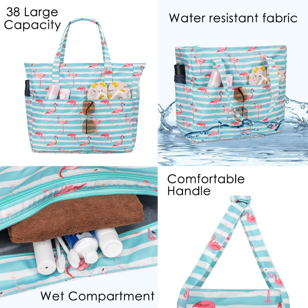女性用ビーチバッグ 防水防砂 レディーストートバッグ、ジッパ - Tote Bag Beach のレビューと価格