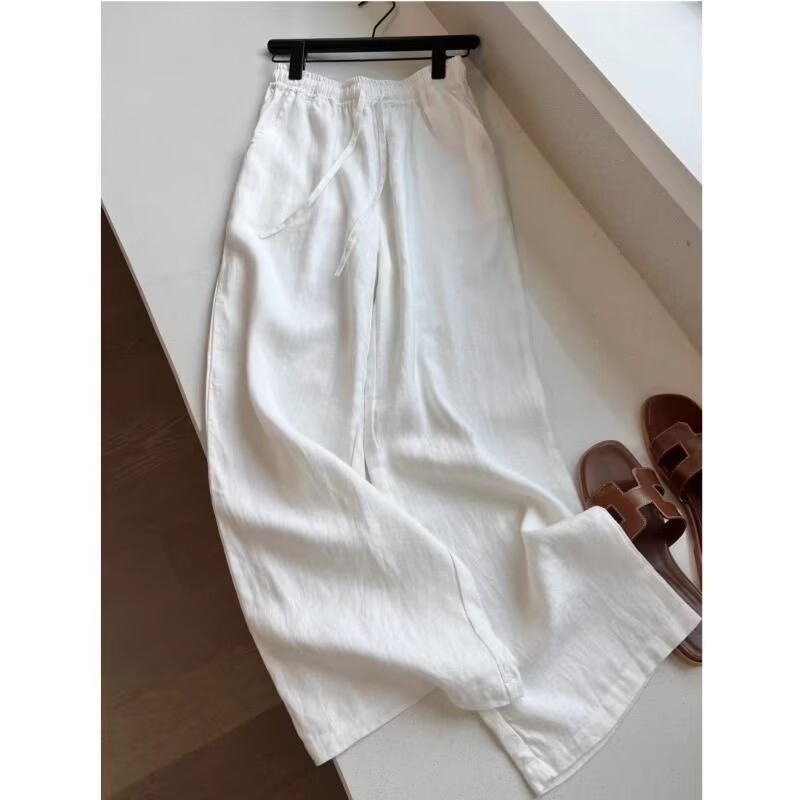 韓国白綿リネンワイドレッグパンツシャツセット女性のルーズファ - Linen Pant Wide のレビューと価格