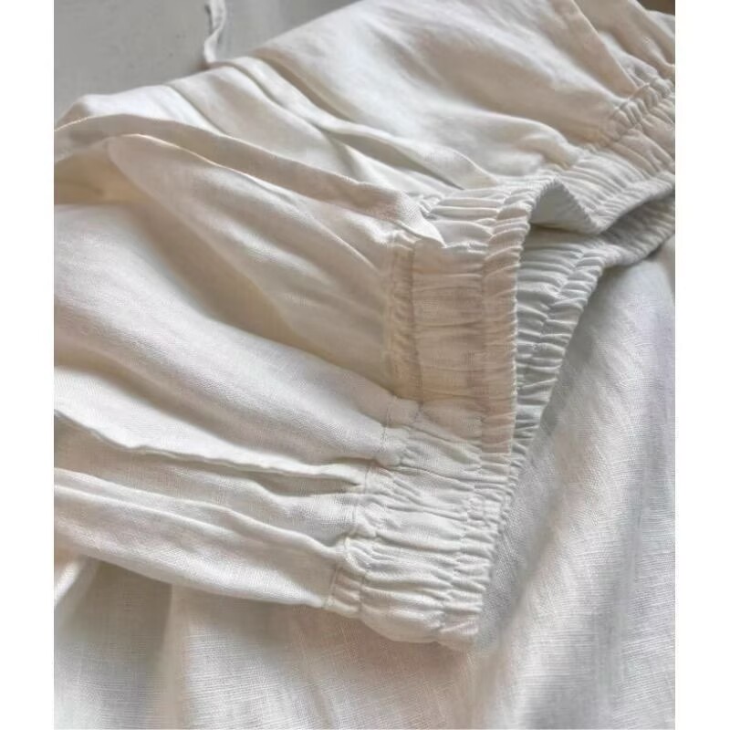韓国白綿リネンワイドレッグパンツシャツセット女性のルーズファ - Linen Pant Wide のレビューと価格