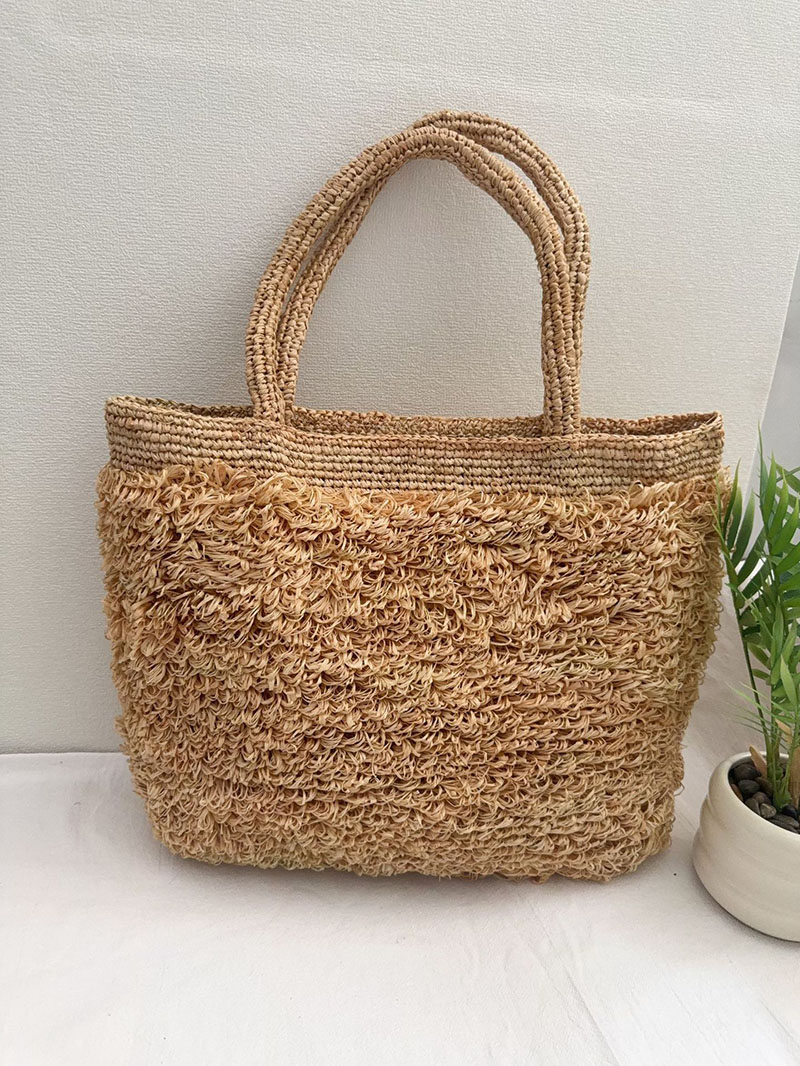 高級ラフィアストローバッグ ボヘミアン織りトートショルダーバ - Crochet Bag Raffia のレビューと価格