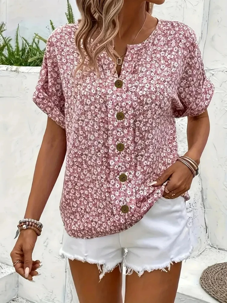 プラスサイズの女性のシャツ 2025 春夏の新ファッションカ - Romper Floral Print のレビューと価格