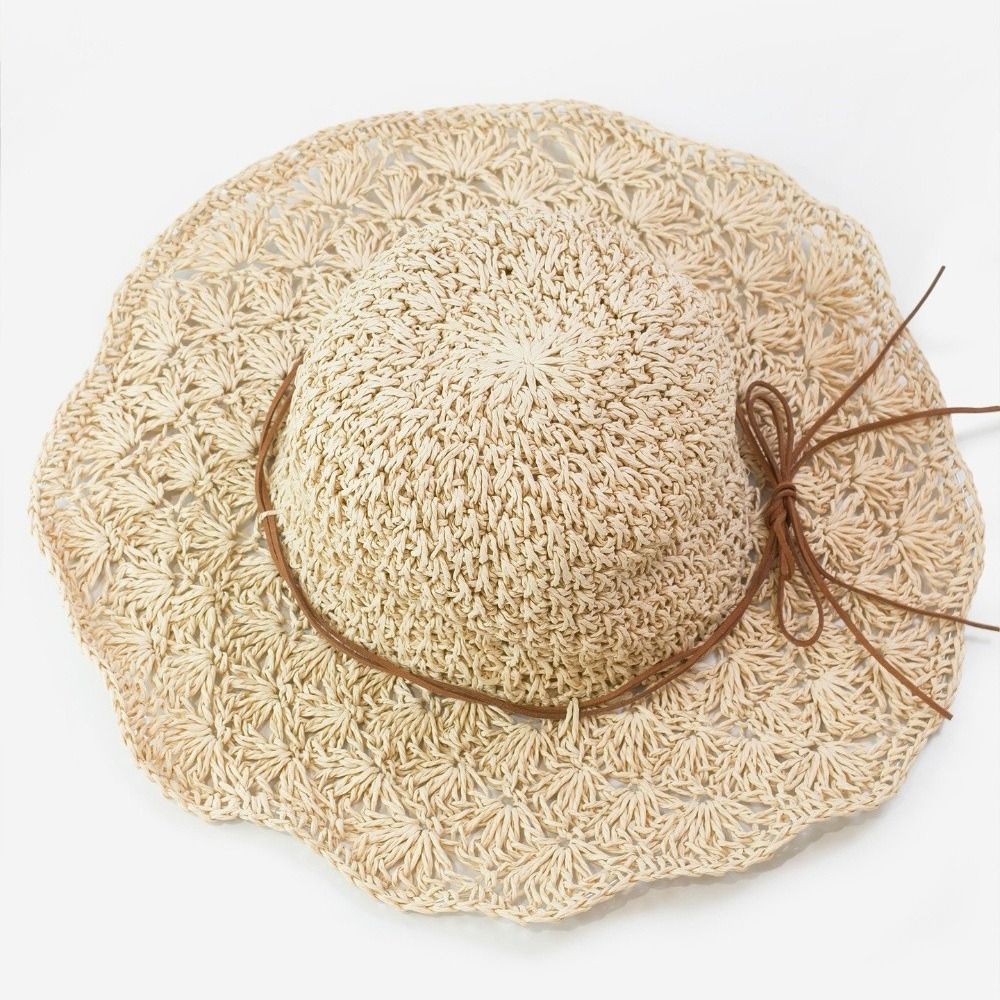 手編みクロシェ麦わら帽子つば広折りたたみ式パナマハットUVカ - Hat Floppy Wide のレビューと価格