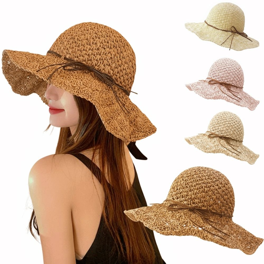手編みクロシェ麦わら帽子つば広折りたたみ式パナマハットUVカ - Hat Floppy Wide のレビューと価格