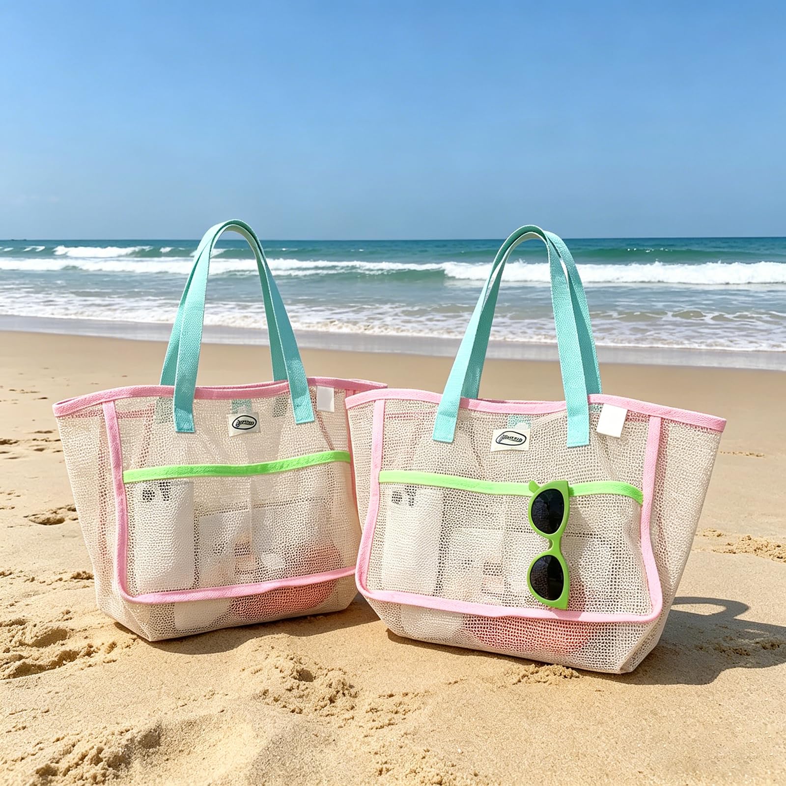 女性用ビーチバッグ カラフルな折りたたみ式ネットサンドトート - Tote Bag Beach のレビューと価格