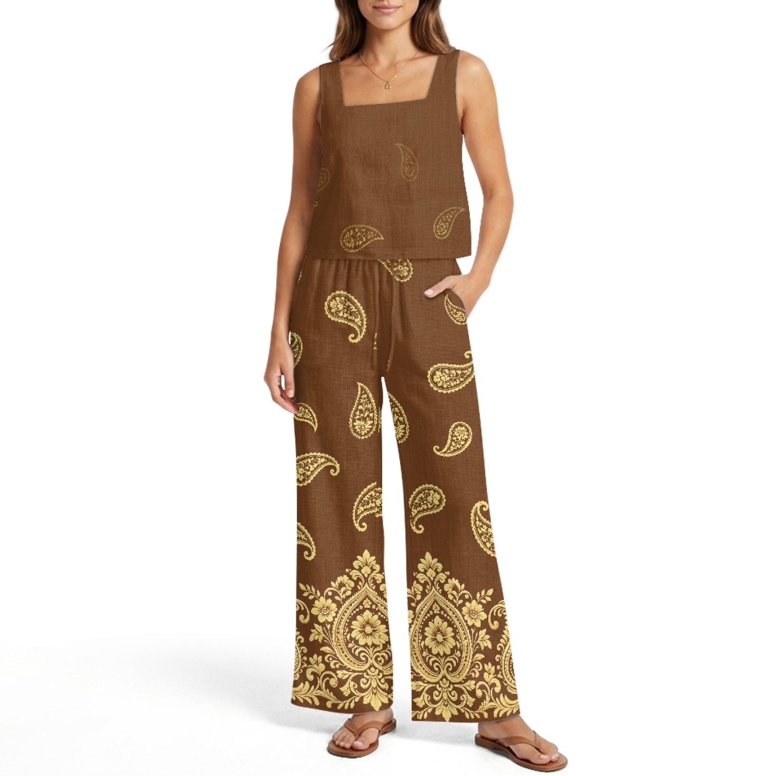 INSTANTARTS レディース リネン ベスト セット  - Linen Pant Wide のレビューと価格