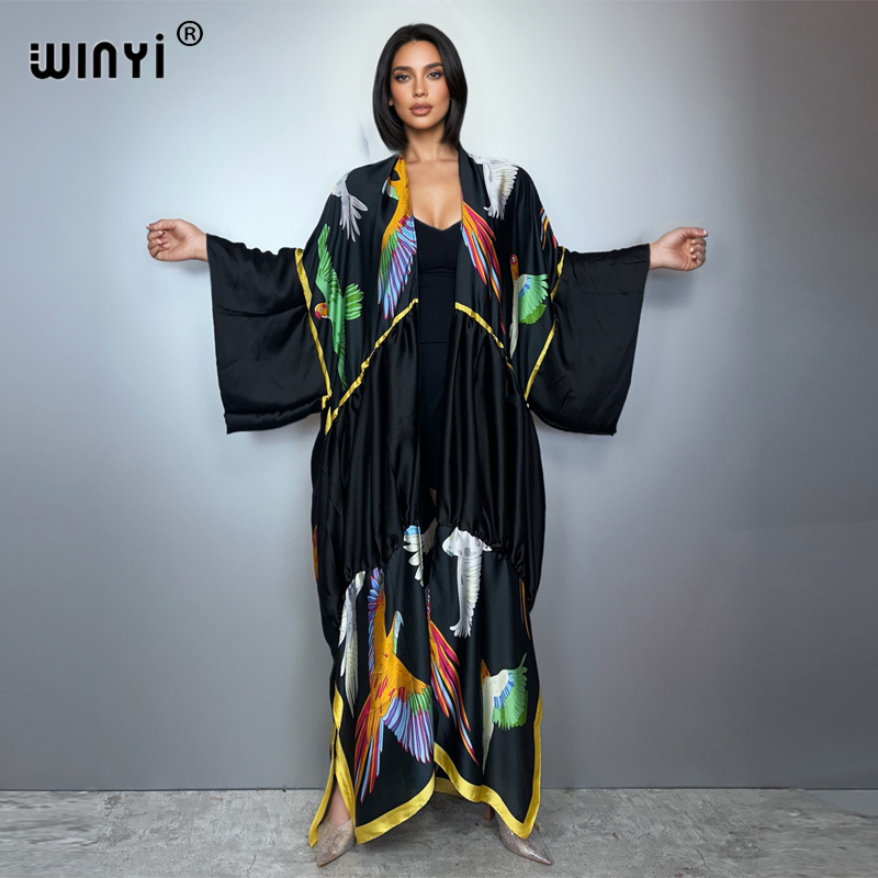 WINYIプリントボヘミアン着物風マキシビーチウェアカバーア - Cover Up Kaftan のレビューと価格
