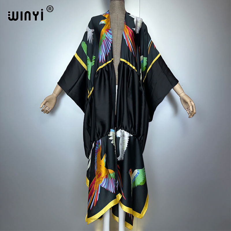 WINYIプリントボヘミアン着物風マキシビーチウェアカバーア - Cover Up Kaftan のレビューと価格