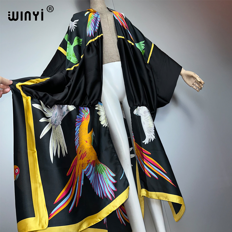 WINYIプリントボヘミアン着物風マキシビーチウェアカバーア - Cover Up Kaftan のレビューと価格