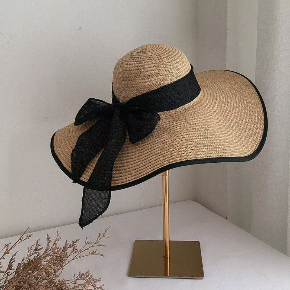 女性用夏用つば広麦わら帽子、大きなフロッピービーチキャップ、 - Hat Floppy Wide のレビューと価格