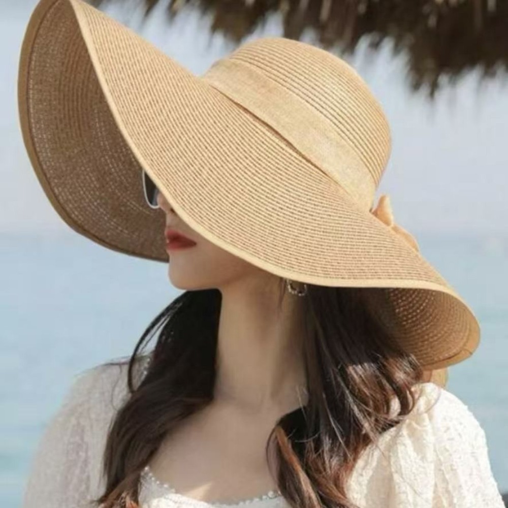 女性用夏用つば広麦わら帽子、大きなフロッピービーチキャップ、 - Hat Floppy Wide のレビューと価格