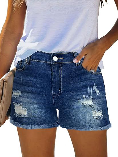 カジュアルヴィンテージデニムショーツ ハイウエスト リップド - Shorts Denim Frayed のレビューと価格
