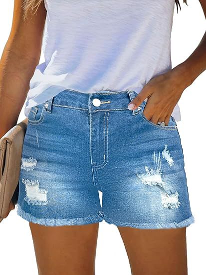 カジュアルヴィンテージデニムショーツ ハイウエスト リップド - Shorts Denim Frayed のレビューと価格
