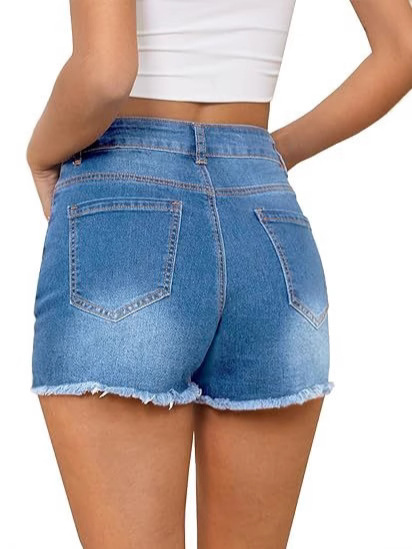 カジュアルヴィンテージデニムショーツ ハイウエスト リップド - Shorts Denim Frayed のレビューと価格