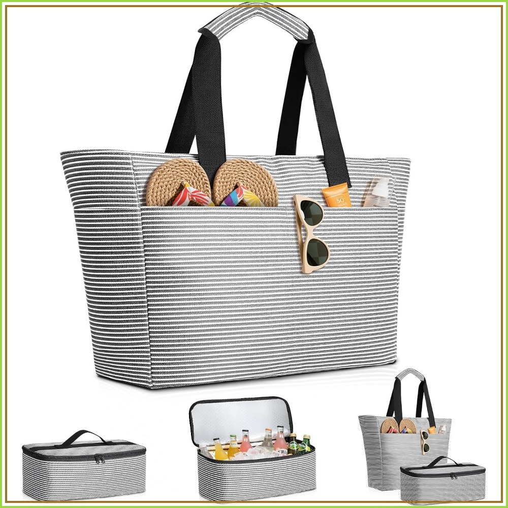 45L防水ビーチバッグ＆クーラーセット、XXL折りたたみ式ジ - Tote Bag Beach のレビューと価格