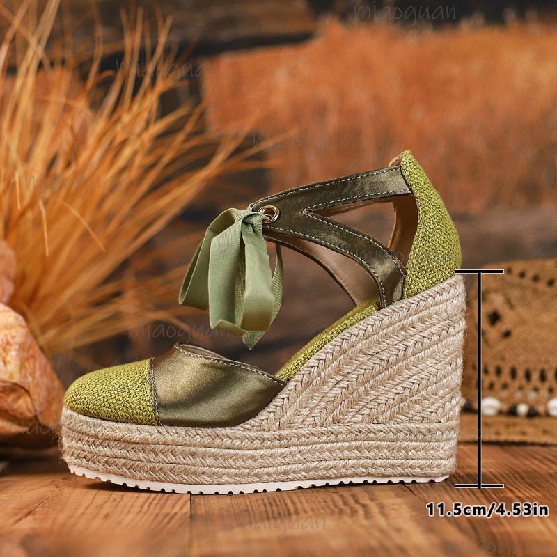 ラウンドトゥカバーヒール女性のレースアップサマーカジュアルサ - Wedge Espadrille Women のレビューと価格