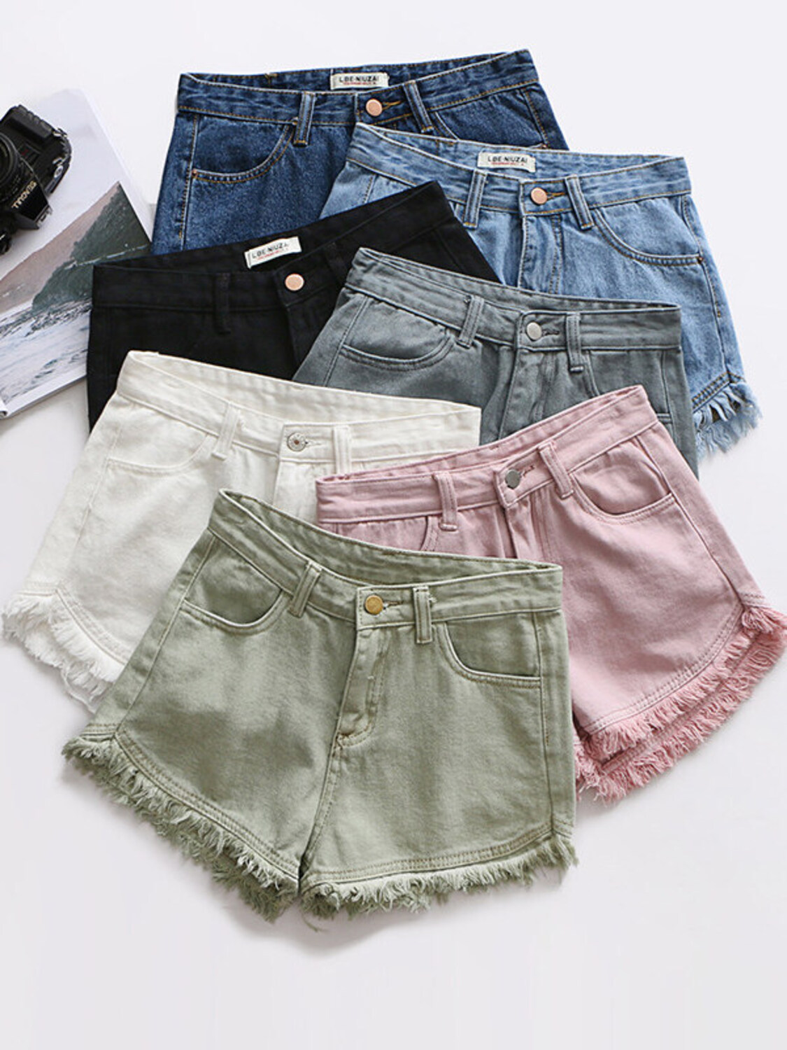 レディース ハイウエスト デニム ショートパンツ ヴィンテー - Shorts Denim Frayed のレビューと価格