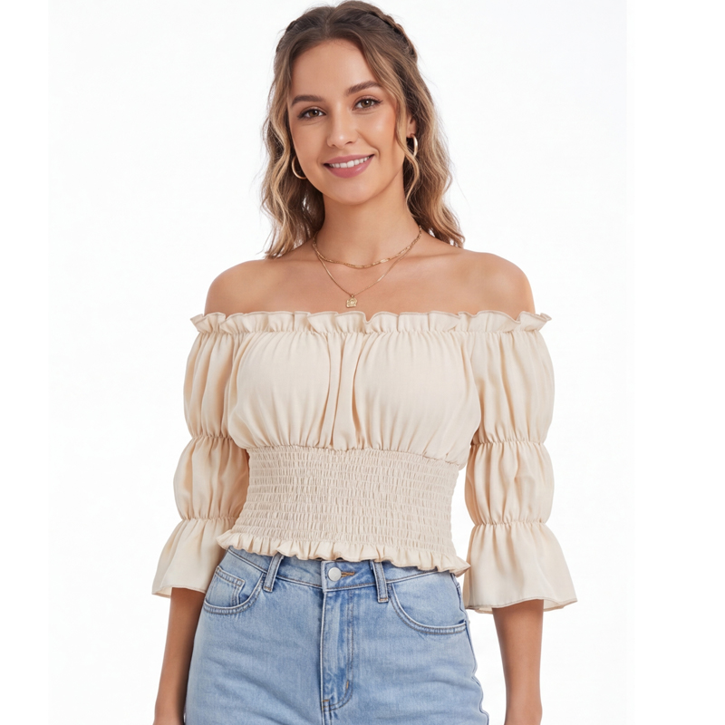 ルネッサンスブラウス女性トップス半袖オフショルダートップ海賊 - Blouse Off Shoulder のレビューと価格