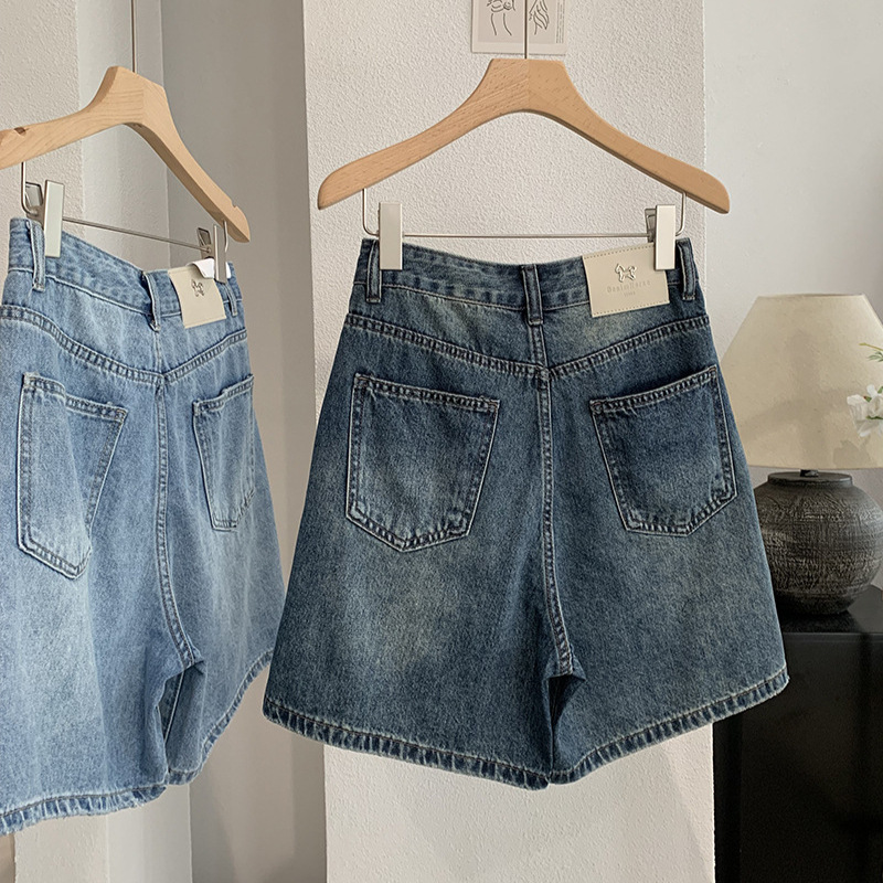 デニムショートパンツ女性ジーンズヴィンテージストレートパンツ - Shorts Denim Frayed のレビューと価格