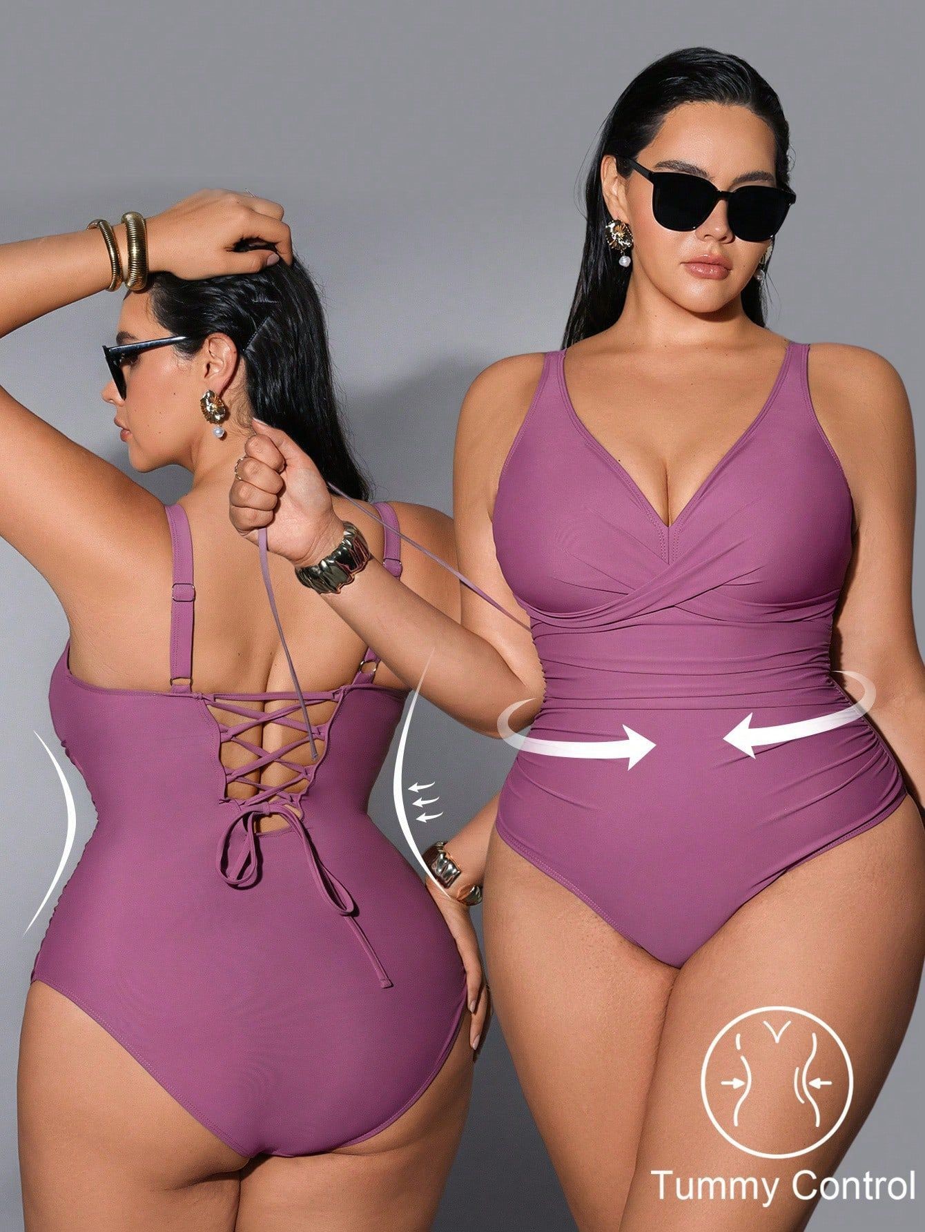水着 2026 女性用プラスサイズ Vネック ラッフルウエス - Swimsuit Bikini Ruched のレビューと価格