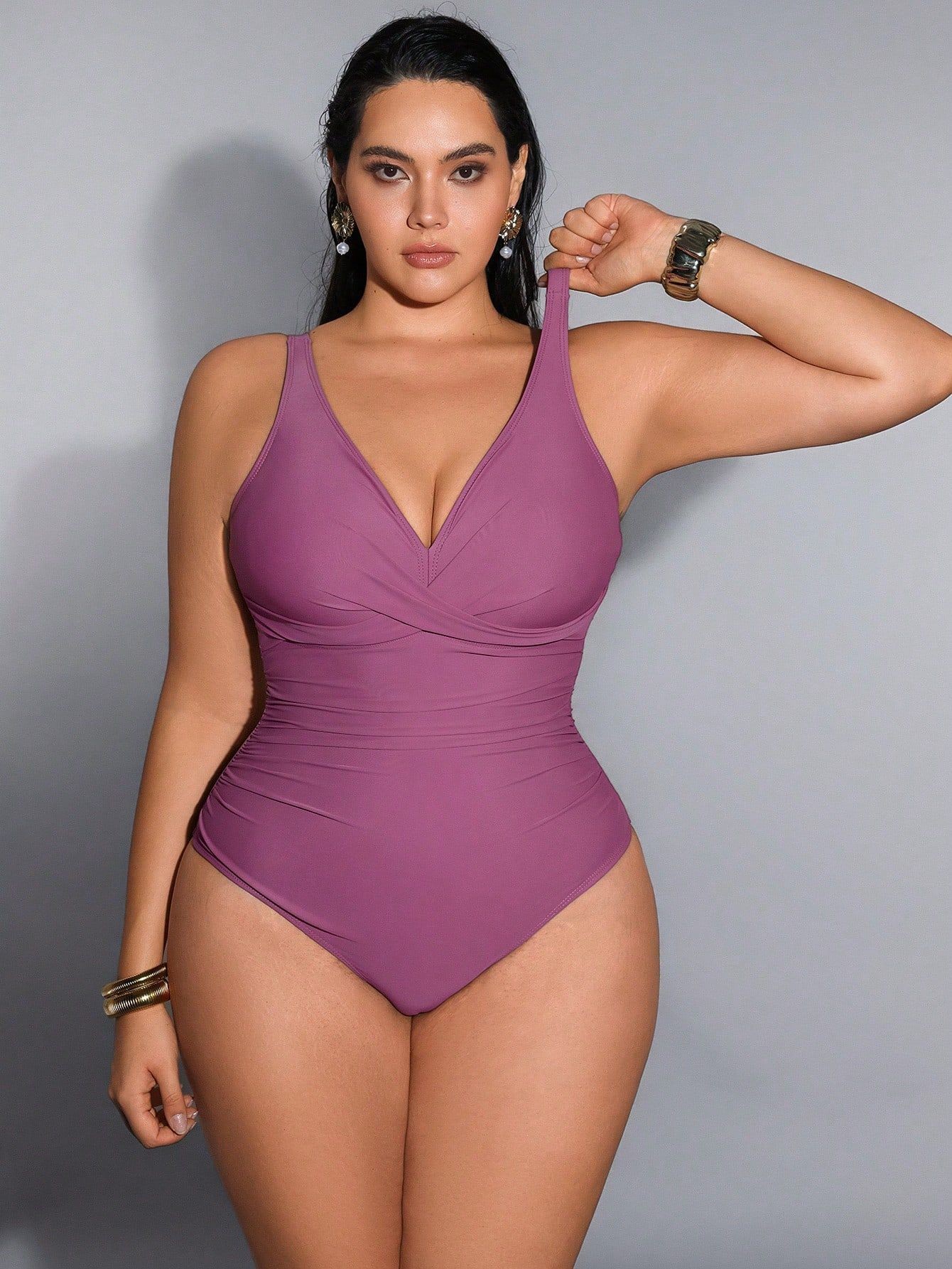 水着 2026 女性用プラスサイズ Vネック ラッフルウエス - Swimsuit Bikini Ruched のレビューと価格