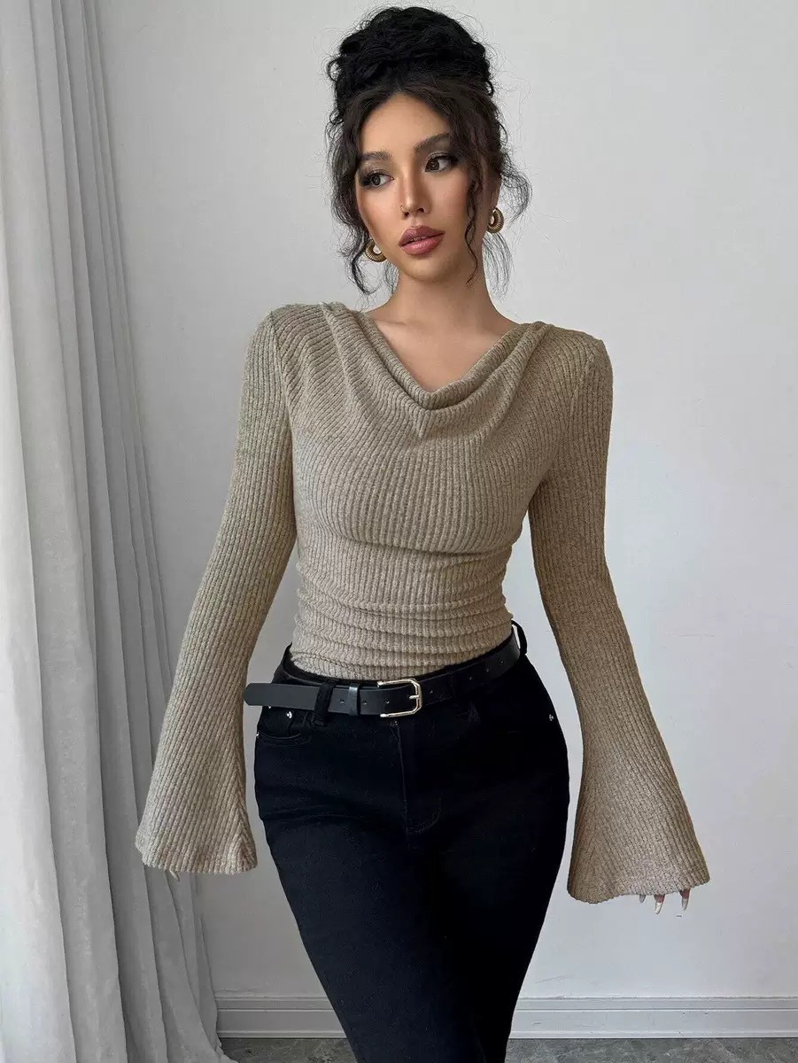 レディースブラウス オフショルダー カウルネックトップ 無地 - Blouse Off Shoulder のレビューと価格