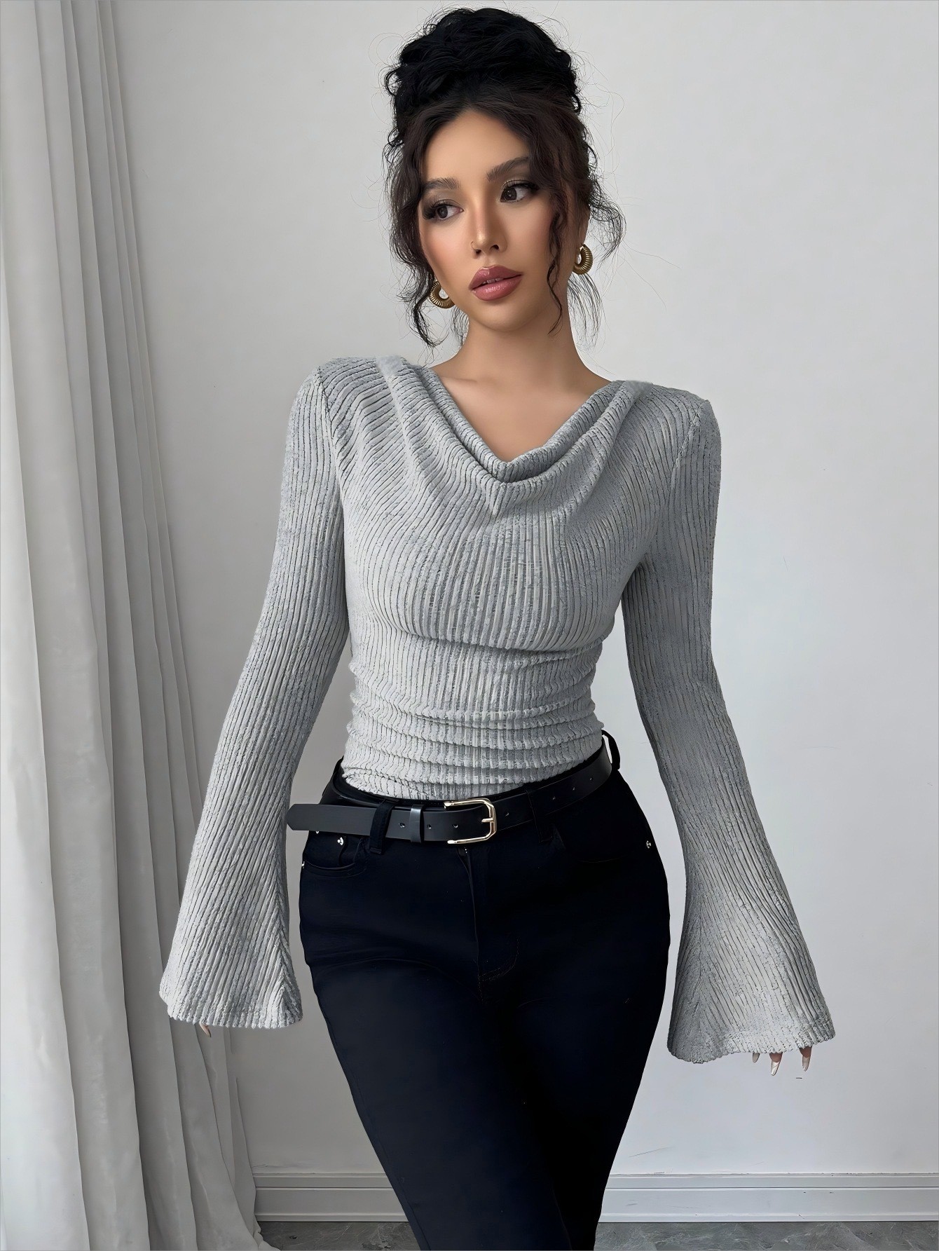レディースブラウス オフショルダー カウルネックトップ 無地 - Blouse Off Shoulder のレビューと価格