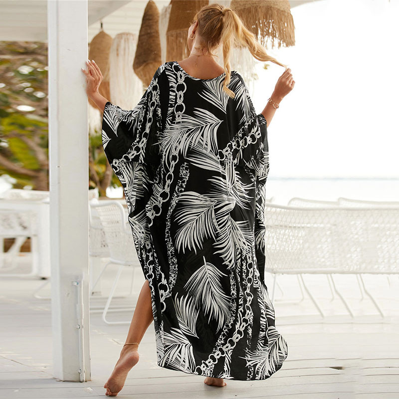 女性の動物プリントVネックビーチドレス、バットウィングカフタ - Cover Up Kaftan のレビューと価格