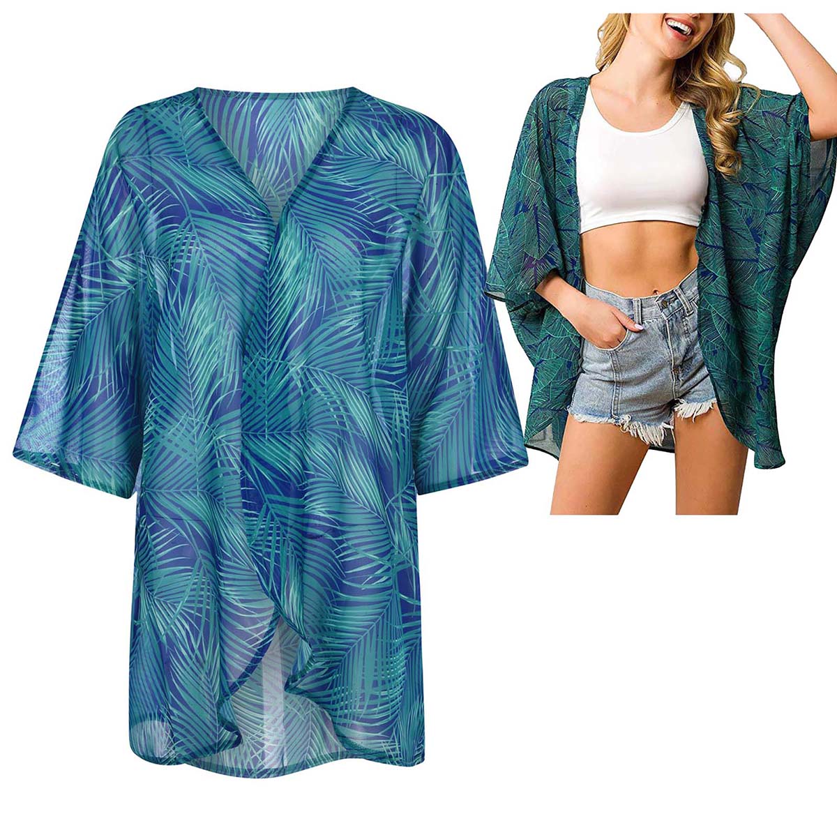 女性のルーズシアーシフォン着物カーディガンビーチ水泳カジュア - Kimono Sheer Floral のレビューと価格