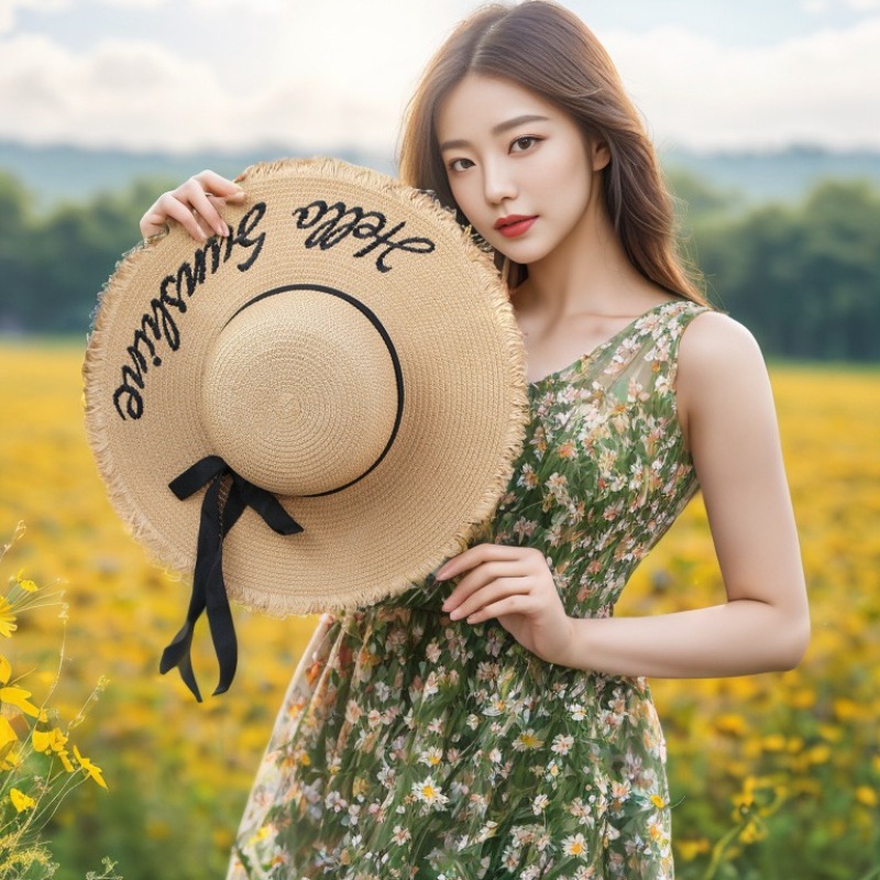 1pc 夏用フロッピービーチハット 女性用、ブライダルパーテ - Hat Floppy Wide のレビューと価格