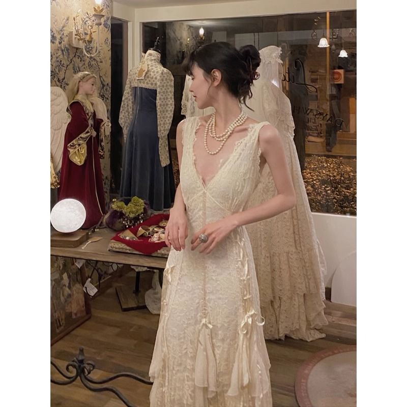 ゴシックレースドレスセクシーなマキシドレスホルターY2kヴィ - Maxi Dress Halter のレビューと価格