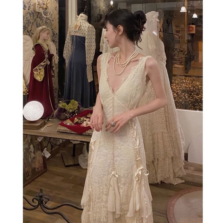 ゴシックレースドレスセクシーなマキシドレスホルターY2kヴィ - Maxi Dress Halter のレビューと価格