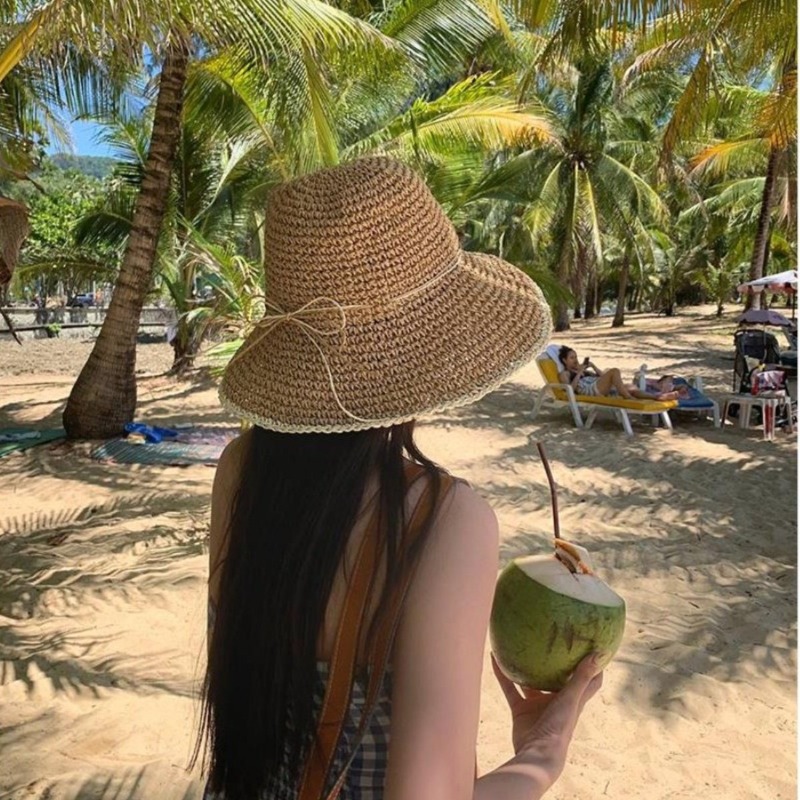 1pc レディースサマービーチストローハット、女性用、つば広 - Hat Floppy Wide のレビューと価格