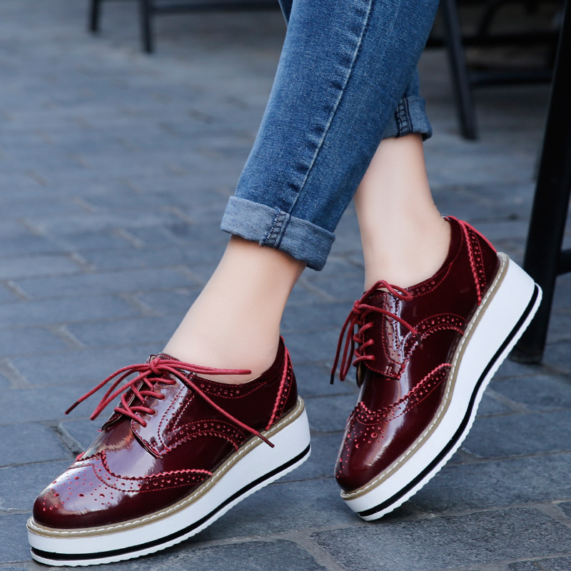 女性ローファーの靴革の厚さのヒールオックスフォード靴女性のレ - Wedge Espadrille Women のレビューと価格