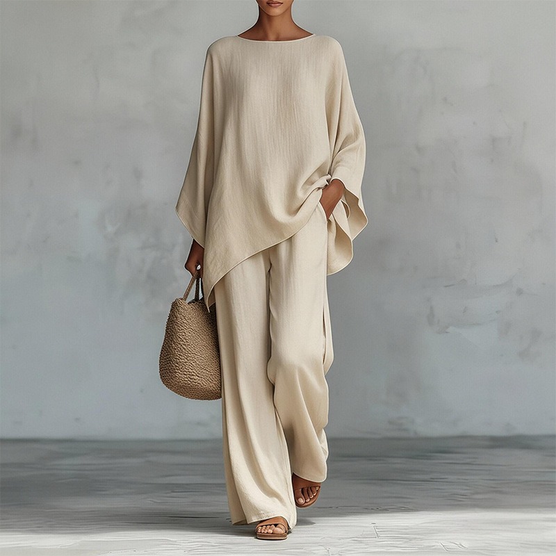 春の新作ファッションリネンルーズ長袖ワイドレッグパンツ2点セ - Linen Pant Wide のレビューと価格