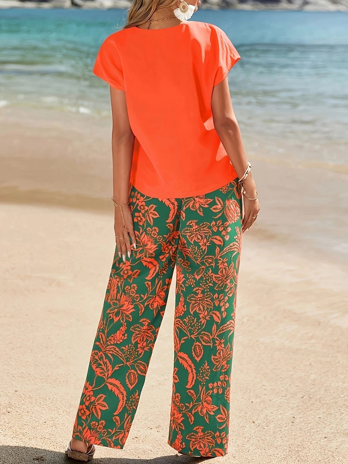 2026年夏 レディース ツーピースセット Vネック半袖Tシ - Romper Floral Print のレビューと価格