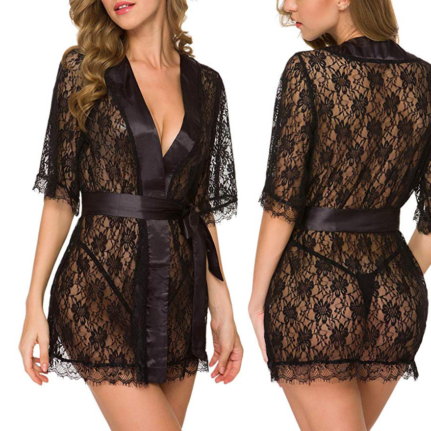 花柄レースVネックランジェリーナイトガウン レディース セク - Kimono Sheer Floral のレビューと価格